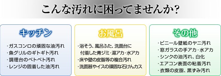 キッチン・お風呂・その他 こんな汚れに困ってませんか?